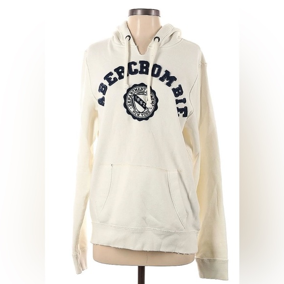 Abercrombie & Fitch Off-White Drawstring Hoodie Sweatshirt - Picture 4 of 9